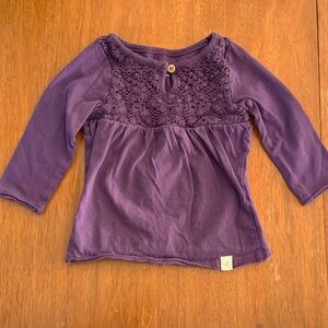 🍊5/$25 Burts Bees Baby Organic Purple Long-Sleeve Crochet Yoke Tee size 12m